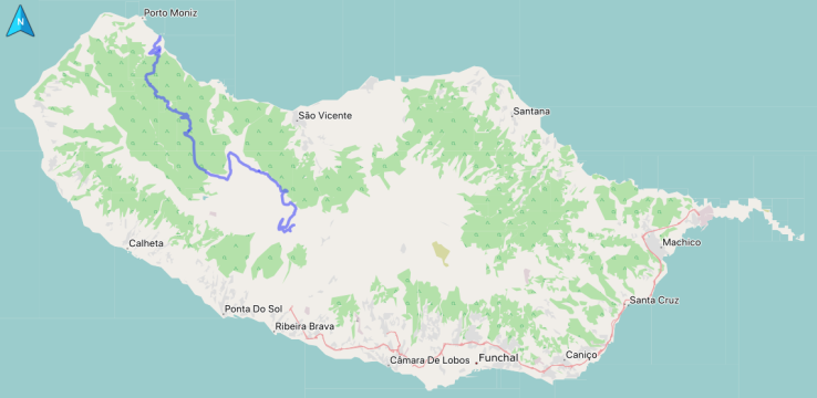 Map of the tour from Paul da Serra to Ribeira da Janela